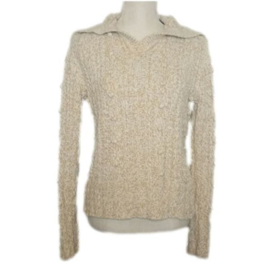 Liz Claiborne Women's medium cream cable knit v neck long sleeve‎ sweater